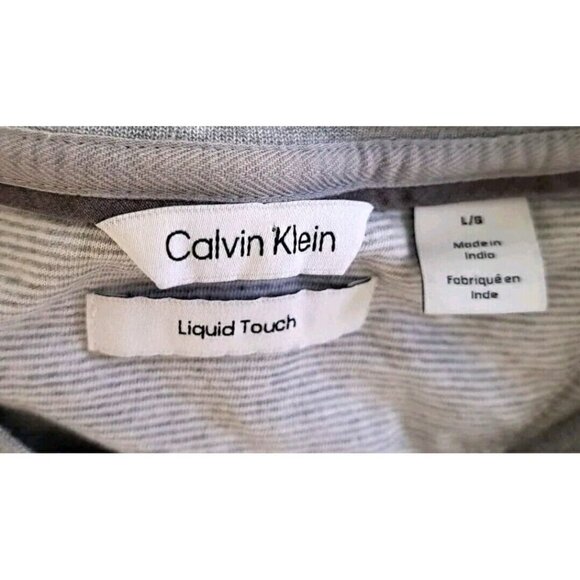 Calvin Klein Liquid Touch L Gray Stripe Short Sleeve T-Shirt - Picture 2 of 6